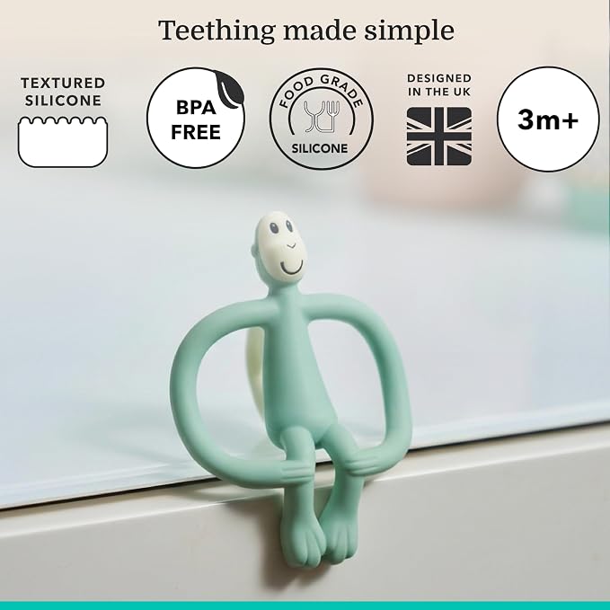 Matchstick Monkey Original Teether & Gel Applicator – Silicone Baby Teether, Easy-to-Grip, BPA-Free, Supports Self-Soothing & Early Brushing, 3 Months+, 4 Inches, Mint Green
