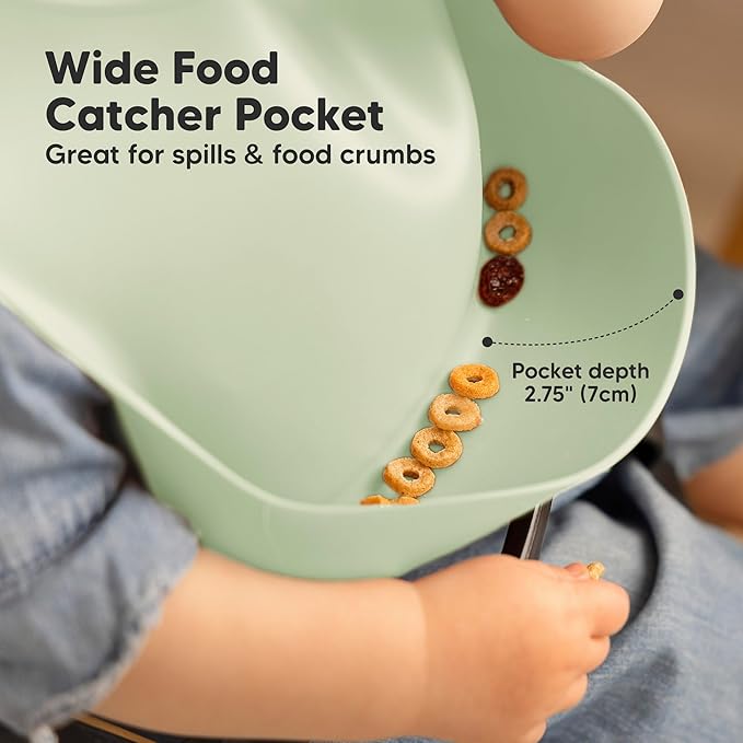 KeaBabies 2-Pack Silicone Bibs for Babies, Toddlers Girl, Boy ??Sturdy Food-Grade Baby Bibs for Eating, Large Food Catcher, Clean & Put On Easily, Waterproof Toddler Feeding Essentials (Forest)