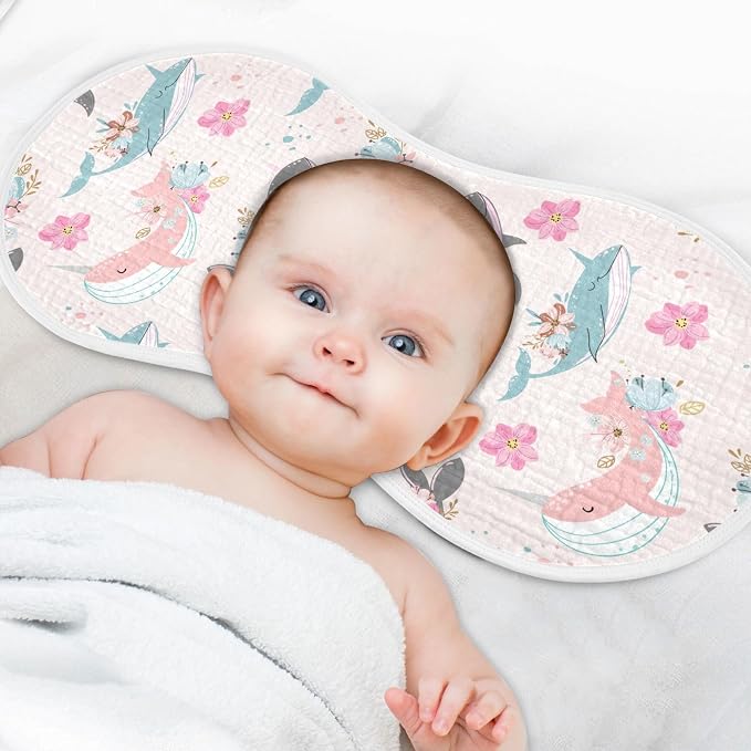 vvfelixl Whale Narwhal Flowers Burp Cloths for Baby Boy Girls Baby Washcloths Burp Rags 1 Pack