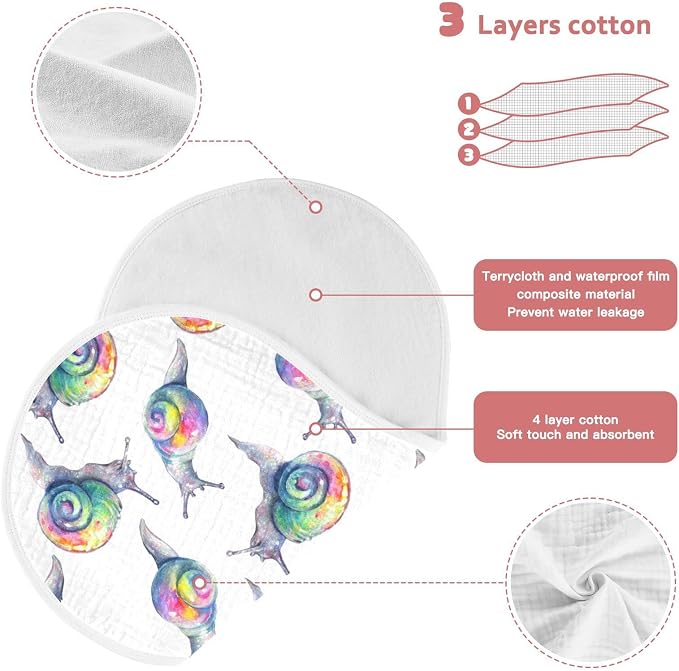 Rainbow Snails Pattern Colorful Shells Muslin Burp Cloths for Baby 1 Pack 100% Cotton Baby Washcloths Bibs for Boy Girl