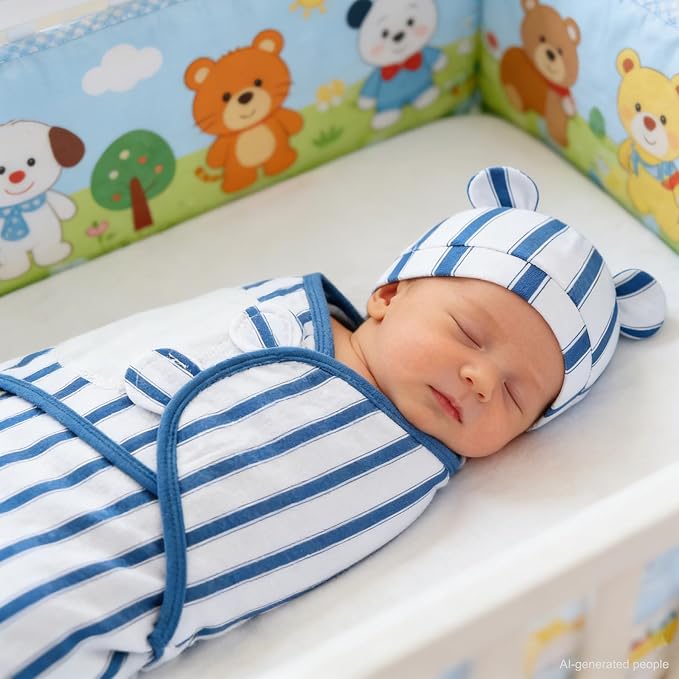 Baby Swaddle Sleep Sack with Hat Set for 0-3 months 3-Pack Soft Cotton Newborn Wearable Swaddle Wrap for Girls Boys