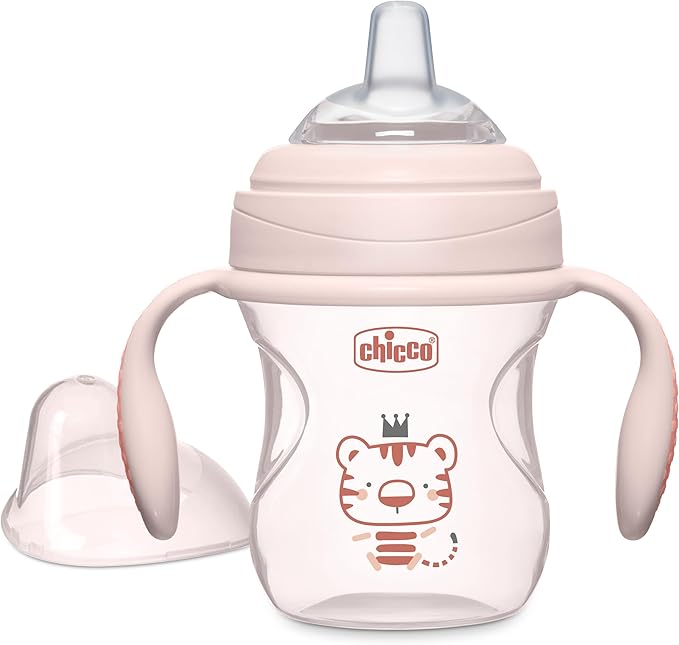 Chicco Transition Sippy Cup for Babies 4+ Months, 7oz Training Cup with Soft Silicone Spout, Easy Grip Removable Handles, Measurement Markings, BPA Free, Blush