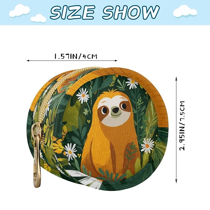 Pacifier Holder with Clip Pacifier Case for Diaper Bag Round Baby Pacifier Pouch Box Bag Portable Sloths Leaves Daisy Green