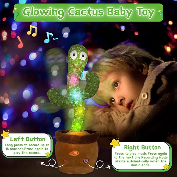 Emoin Christmas Dancing Cactus Toy, Talking Cactus Baby Toys for Baby Christmas Toy Gift Singing Repeats What You Say Baby Interactive Plush