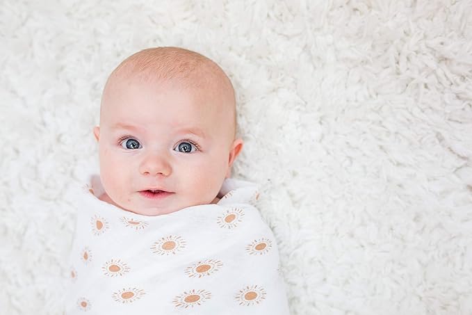 Lulujo Baby Swaddle Blankets | Unisex Softest Breathable Cotton Muslin Swaddle Blanket Set | Neutral Receiving Blanket for Girls & Boys | 40in x 40in | Rainbows & Suns | 2-Count