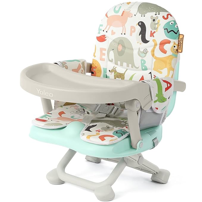 YOLEO Baby High Chair Booster Seat for Dining Table, Foldable High Chairs with Adjustable Heights, Travel Booster Seat with Removable Tray