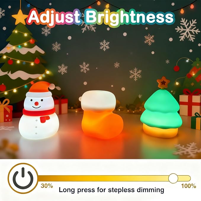Night Light for Kids,Silicone Snowman Nightlight,Rechargeable Portable Bedside Touch Boot Lamp,Dimmable RGB Christmas Tree Lights for Breastfeeding,Room Decor,Baby Nursery,Gifts for Kids