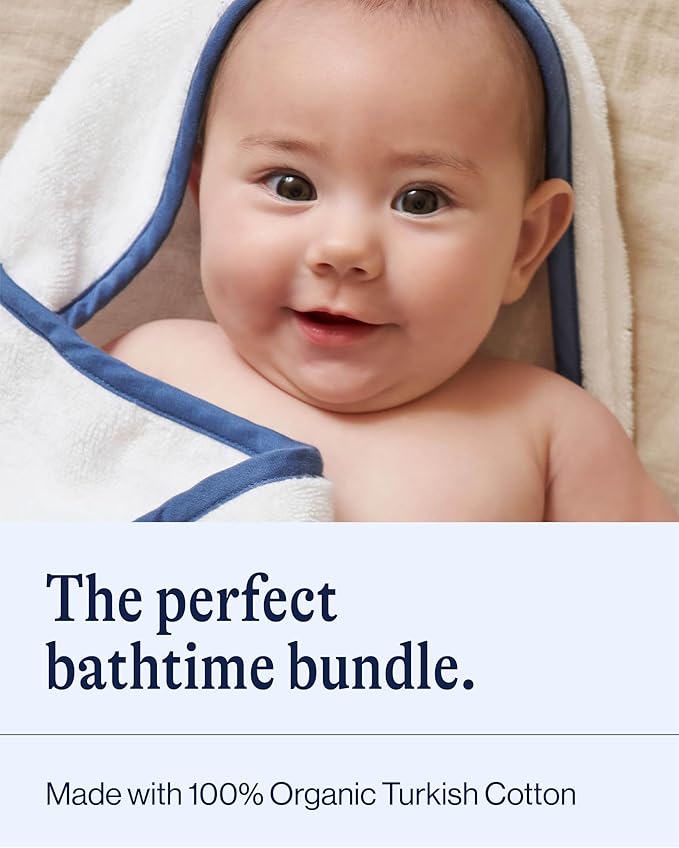 Lalo The Hooded Towel & Washcloth Set, 100% Organic Cotton, Soft on Sensitive Skin, Durable & Absorbent, Machine Washable, Includes One Baby Towel and Two Washcloths - Grapefruit