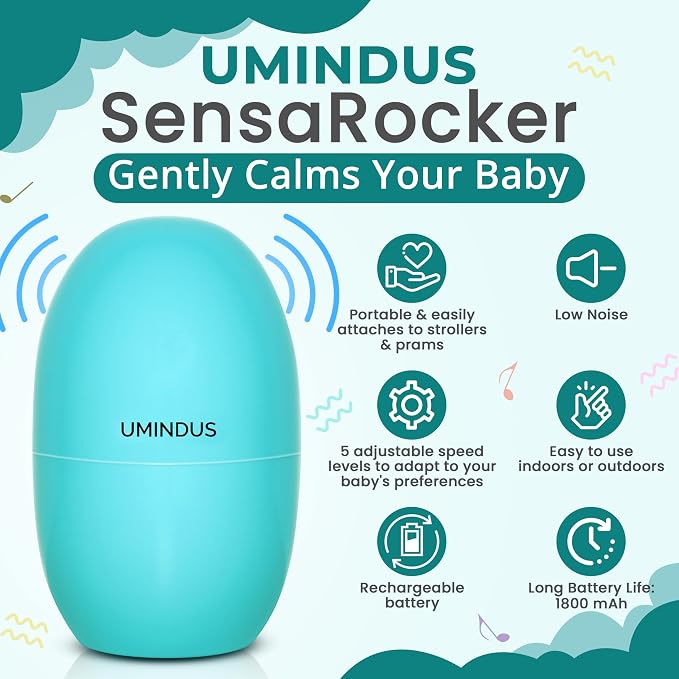 SensaRocker 2-in-1 Baby Stroller Rocker & Portable Sound Machine, Hands-Free Soothing with 5 Speeds, 9 Sounds, Night Light, Rechargeable, 2 Mounts for Strollers, Bassinets & Car Seats