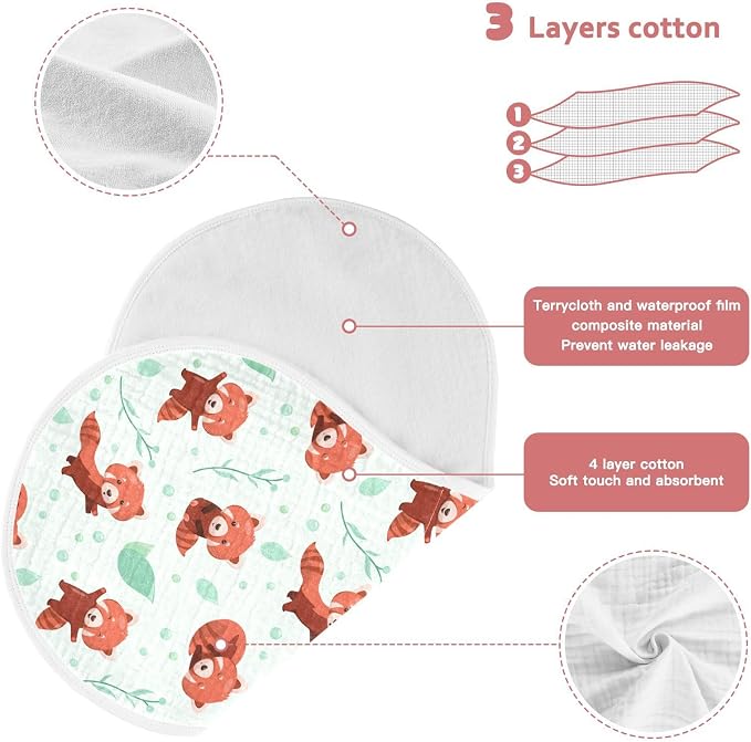 Muslin Baby Burp Cloths Set of 1, Soft Red Panda Absorbent Muslin Washcloths, Bibs, Face Towel for Newborn Boys Girls, 22 x 11 Inch