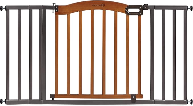 Summer Infant Anywhere Decorative Walk-Thru Pet and Baby Gate, 28??- 42.5??Wide, 30" Tall, Pressure Mounted, Insall In-between Rooms and Doorways, Walnut Wood with Metal Charcoal Accents