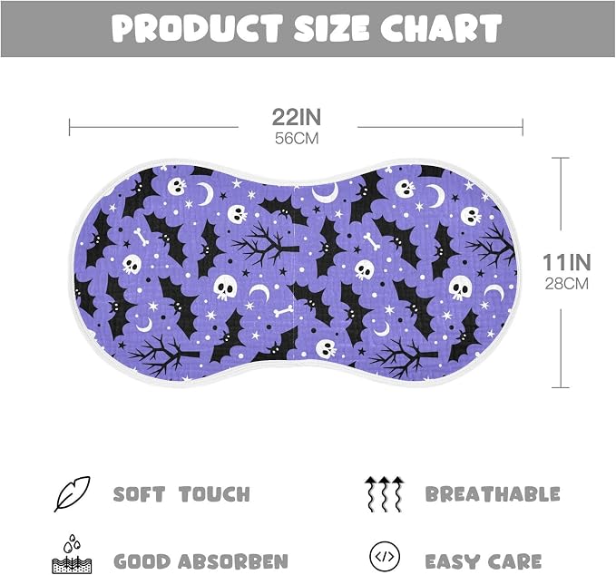 Halloween Bats Muslin Burp Cloths for Baby Boys and Girls - 1-Pack Ultra Absorbent Muslin Washcloths, Newborn Towel, Milk Spit Up Rags, Burp Cloth Bib for Unisex, 22 x 11 Inch