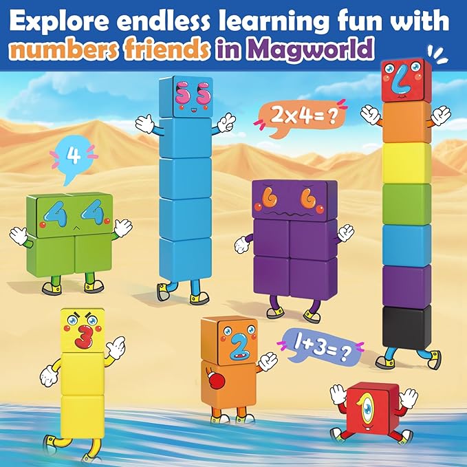 Magnetic Blocks World Building Blocks Edition, STEM Educational Montessori Sensory Learning Toddlers Toys for 3 4 5 Year Old Boys Girls, Number Games 1-10, Birthday Gifts for 3-5 4-8 Year Old Kids