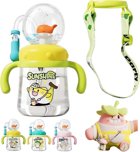 Drinking Cup with Whale Squirt 2025 Kids Weighted Sippy Cups No Spill Cute Water Bottle with Lids and Straws Leak Proof Handles ＆ Adjustable Strap 360 Squirting Milk Straw Training Sippy Cups (B1)