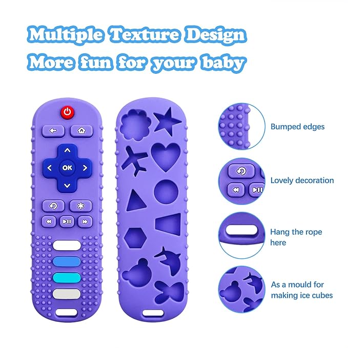 ROBBEAR Baby Teething Toys, Food Grade Silicone Teether for Babies 3 6 12 18 Months, TV Remote Shape Toddlers Chew Toys, Freezer BPA Free (Blue+Beige)