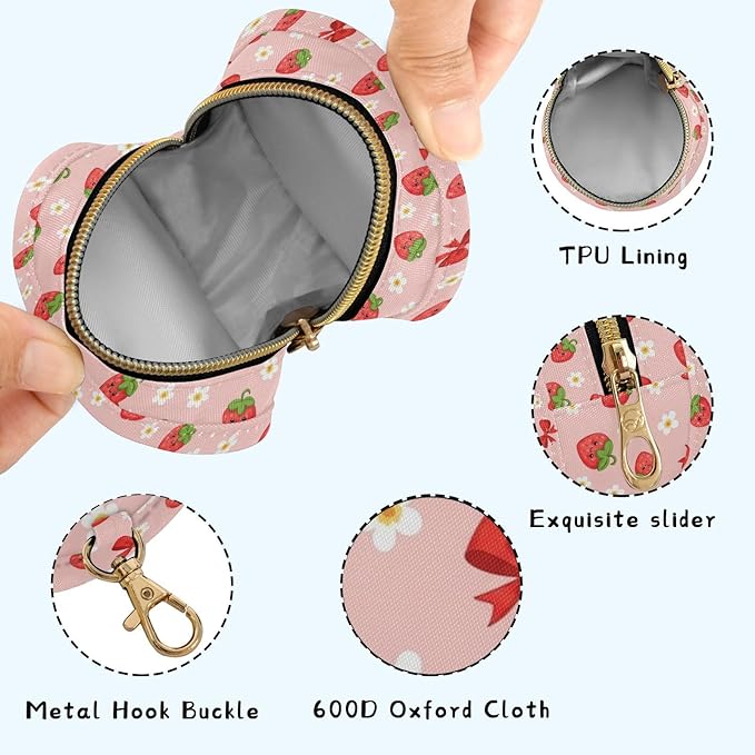 Cute Strawberries Bows Pink Print Pacifier Holder Case for Diaper Bag Portable Travel Pacifier Storage Case with Clip Newborn Baby Pouch for Outdoor Purse Baby Boys Girls