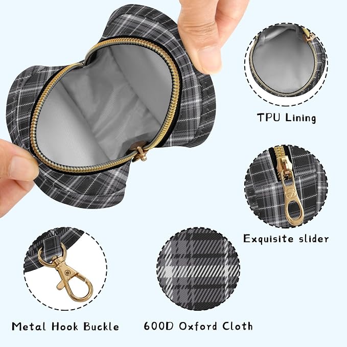 Black Tartan Plaid Print Pacifier Holder Case with Clip Portable Pacifier Storage Bag for Girls Boys