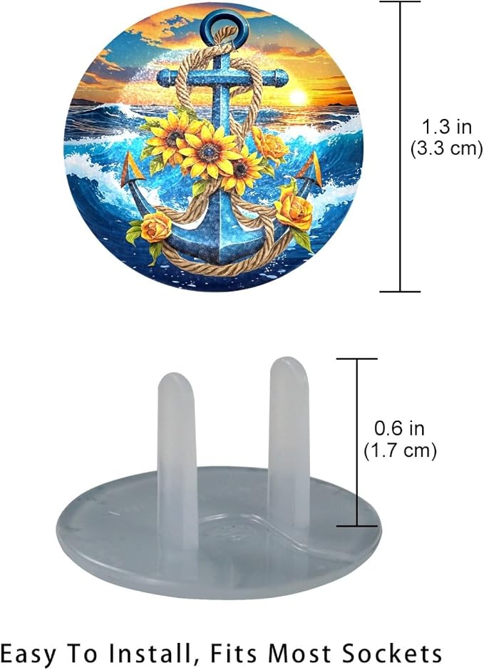 24 Packs Outlet Covers Baby Proofing, Anchor Sunflower Socket Protectors Caps, Safety Plug Caps, Plastic Electric Socket Covers for US 2-Prong, Round Outlet Guard