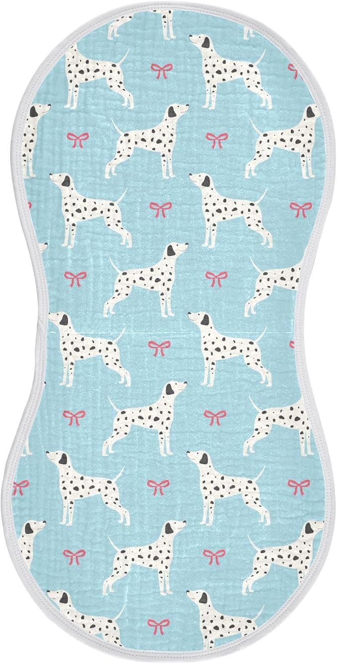 Muslin Baby Burp Cloths Set of 1, Soft Cute Dalmatian Dog Absorbent Muslin Washcloths, Bibs, Face Towel for Newborn Boys Girls, 22 x 11 Inch