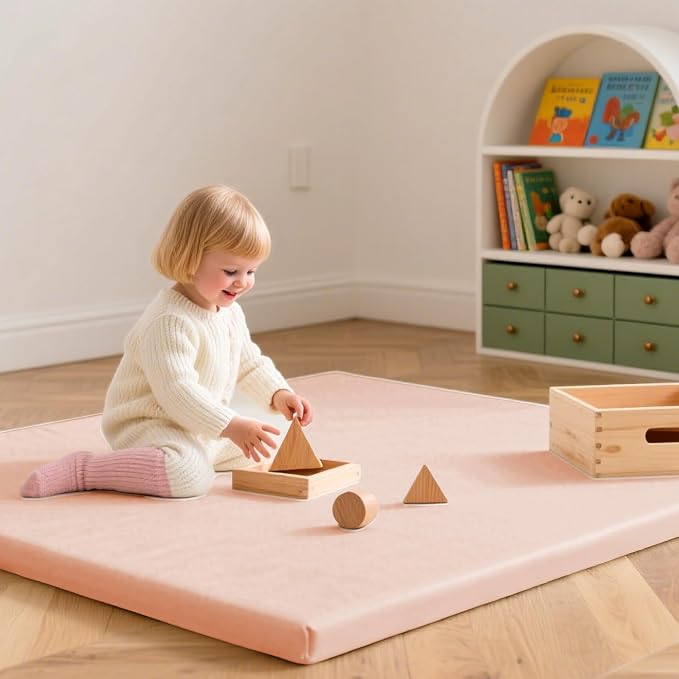 Huloo Sleep Baby Play Mat 50x50 Inches, 1.3" Thick Padded Waterproof Floor Cushion & Playpen Mat with Vegan Leather, Non-Slip & Non-Toxic Nursery Rug for Infants, Toddlers & Kids(Pink)