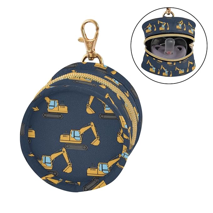 Baby Pacifier Case with Clip, Excavators Portable Pacifier Holder, TPU Lined Dust-Proof Storage Pouch for Diaper Bag and Stroller