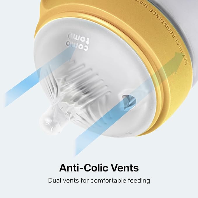 Comotomo Silicone Baby Bottle Gen 2 – 2026 Release (5oz) – True Slow-Flow Nipple for Newborn Feeding (0-3 Months) with Dual Anti Colic Vents for Breast to Bottle Transition, Yellow
