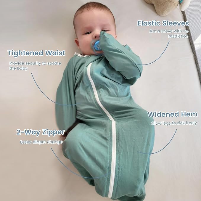 ZIGJOY Shark-Fin Transition Swaddle for Newborn - 0.5 Tog Rayon Made from Bamboo Sleep Sack Baby Swaddle Blanket with 2-Way Zipper, Hemp Grey
