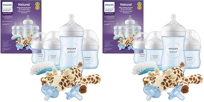 Philips Avent Natural Baby Bottle with Natural Response Nipple, Blue Baby Gift Set with Snuggle, SCD838/04 (Pack of 2)