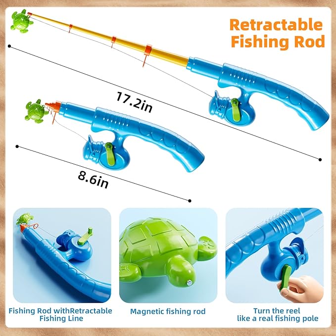 NIPLOOOW Magnetic Fishing Game Pool Toys for Kids 3-5, Water Table Bathtub Kiddie Party Toy with Pole Rod Net Plastic Floating Fish, Outdoor Toys for Kids Age 3 4 5 6 7 8 Year Old