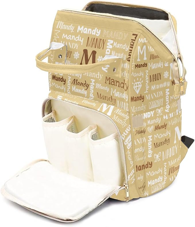 Custom Diaper Bag with Name Personalized Multifunctional Mommy Backpack for Daughter Granddaughter, Yellow Daypack Bag for Travel
