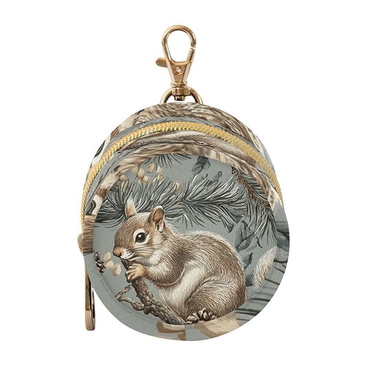 Pacifier Holder with Clip Pacifier Case for Diaper Bag Round Baby Pacifier Pouch Box Bag Portable Grey Squirrel Pinecone