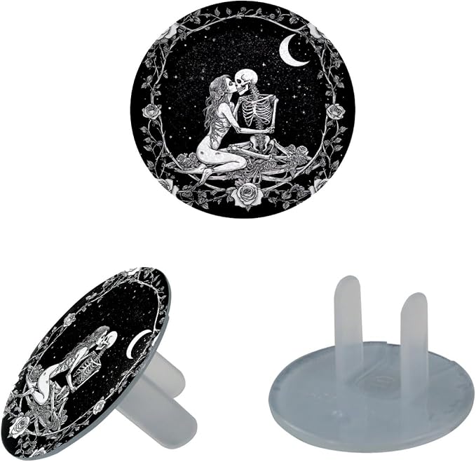 12 Packs Skull Kissing under the Moon Baby Proofing Outlet Covers, Electric Socket Covers Receptacle Plug Cap, Safe & Secure Electric Plug Protectors to Prevent Power Shock