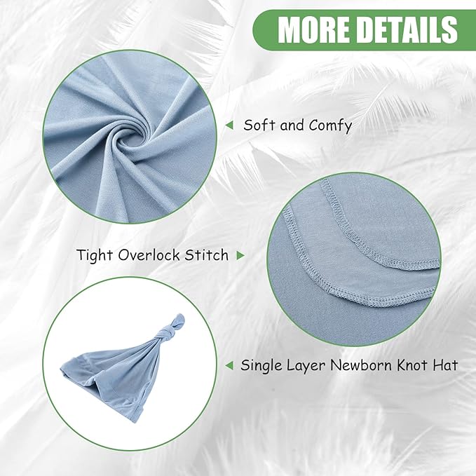 Cotton Knitted Baby Swaddle Blanket with Hat Headband Set Newborn Swaddle Wrap Receiving Blankets for Baby Girl Boy 35" x 35"(Lightblue)