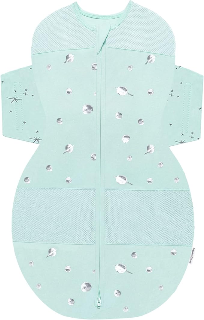 Happiest Baby SNOO Sleep Sack - 100% Organic Cotton Baby Swaddle Blanket - Doctor Designed Promotes Healthy Hip Development (Teal Planets, Large)