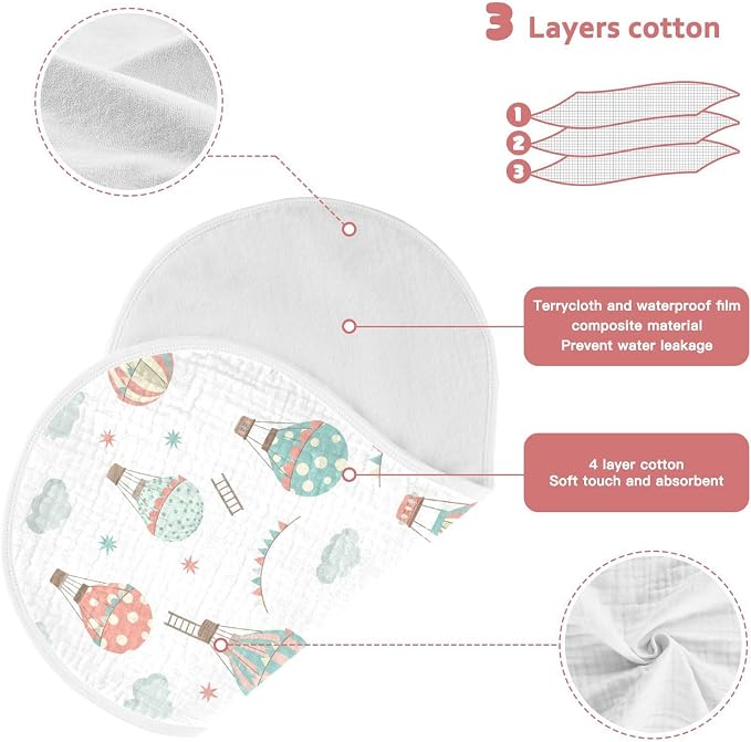 Hot Air Balloons Stars Ladder Baby Muslin Burp Cloths for Newborn Boys Girls, 4 Layer Cotton Soft Absorbent Baby Burping Washcloths 2 Pack