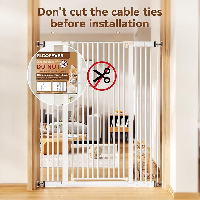 Fldofaves Extra Tall Pet Gate, 57" Cat Gate for Doorway, Pressure Mounted Auto Close Dog Gate, Ultra Narrow Bar Spacing No Drill Gate for Stairs, Doorways, Hallways, Fits 29.5"-43" Openings