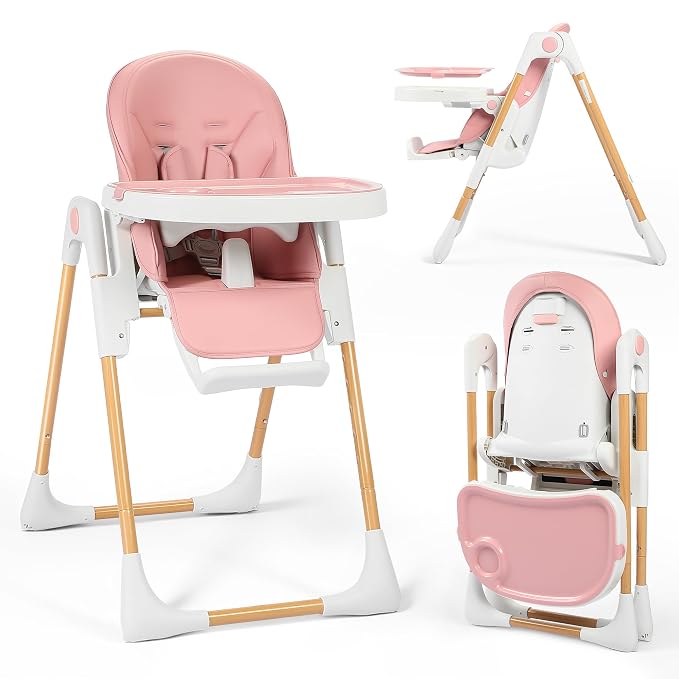 TODEFULL 3 in 1 Foldable Baby High Chair, Infant High Chairs for Babies and Toddlers, 6 Height & 5 Recline Adjustable Toddler Feeding Chair, 2 Tray Depth & 3 Footrest Angles, 2 Built-in Wheels, Black