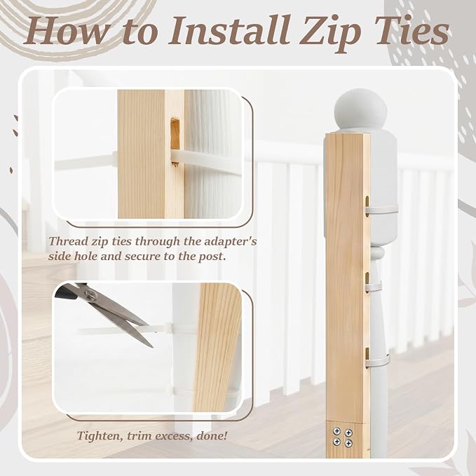 2 Sets No Hole Baby Gate Banister Adapter, Wood Mounting Kit for Stairway, Fits Posts from 2 3/4 inches to 3 1/2 inches Wide with Square or Round Tops up to 33" Tall