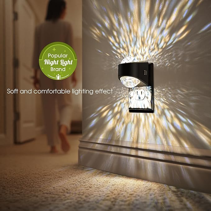 Night Light Plug into Wall, Color Changing Night Light, 3CCT Diamond Design with Galaxy Star Projector, Dusk to Dawn Sensor for Bathroom Bedroom Gaming Room Decor Gift,2 Pack