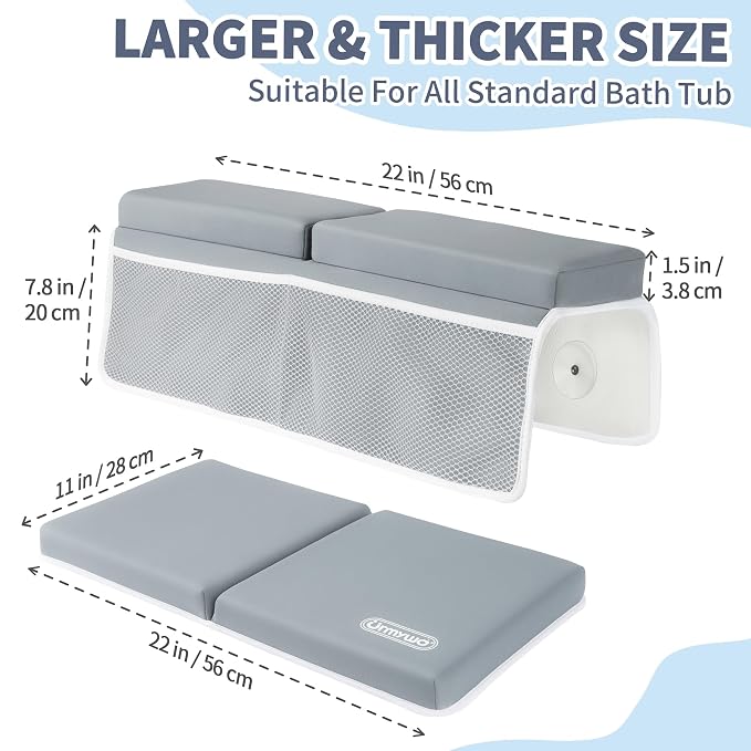 URMYWO Bath Kneeler and Elbow Rest Pad Set - 1.5" Thick Baby Bath Kneeler Pads with Toys Organizer, Anti-Slip Cozy Knee & Arm Support Bathtub Mat, Quick Dry Kneeling Pad for Baby Bath Time