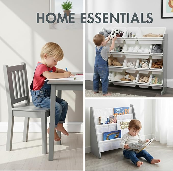 Humble Crew 3-in-1 Kids Bookshelf and Toy Storage Organizer, Grey - Toddler Organizers with Rolling Toy Box and 3 Fabric Bins ??Sturdy Baby Book Shelf, Perfect for Nursery and Playroom