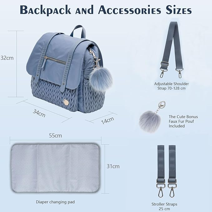 Diaper Bag BackPack Large Capacity Travel Mommy Bag Waterproof and Stylish with Changing Pad Baby Bag for Women and Girls