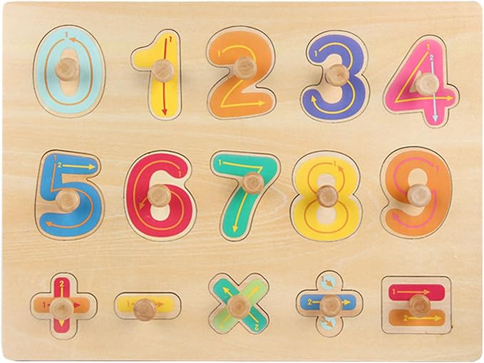 Montessori Wooden Peg Puzzle, Zoo Animal Shape Matching Board with Large Knobs,Model i