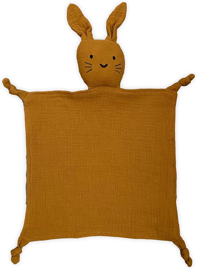 Leyl&Ari Organic Muslin Lovey Blanket | Cotton Bunny Security Blanket for Boys and Girls (Toffee)
