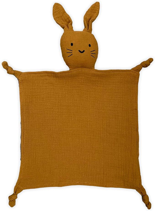 Leyl&Ari Organic Muslin Lovey Blanket | Cotton Bunny Security Blanket for Boys and Girls (Toffee)