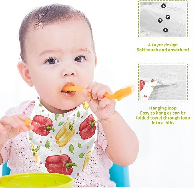 vvfelixl Bell Peppers Baby Burp Cloths Baby Muslin Washcloths for Boys Girls Cotton Babys Face Towel for Newborn Soft 11.8 X 11.8 in, 5 Pack
