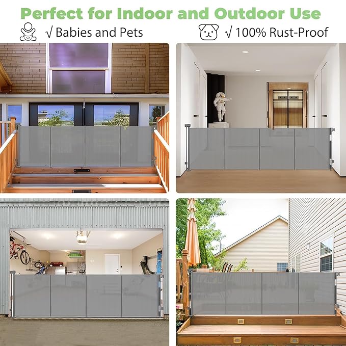 Reinforced 37" Tall x 155" Extra Wide Retractable Baby Gates with Reinforced Rods, 13ft Extra Wide Dog Gate ??Prevents Crawling Under, Retractable Pet Gate Retractable Fence Garage Gates for Dogs/Gray