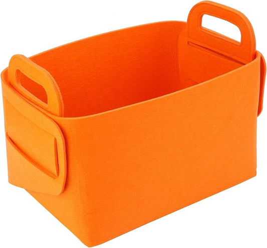 Minoisome Storage Basket Felt Storage Bin Collapsible& Convenient Box Organizer with Carry Handles for Office Bedroom Closet Babies Nursery Toys Laundry (Orange, 13.8inch（L）Ã?.5inch（W）Ã?.3inch（Hï¼?