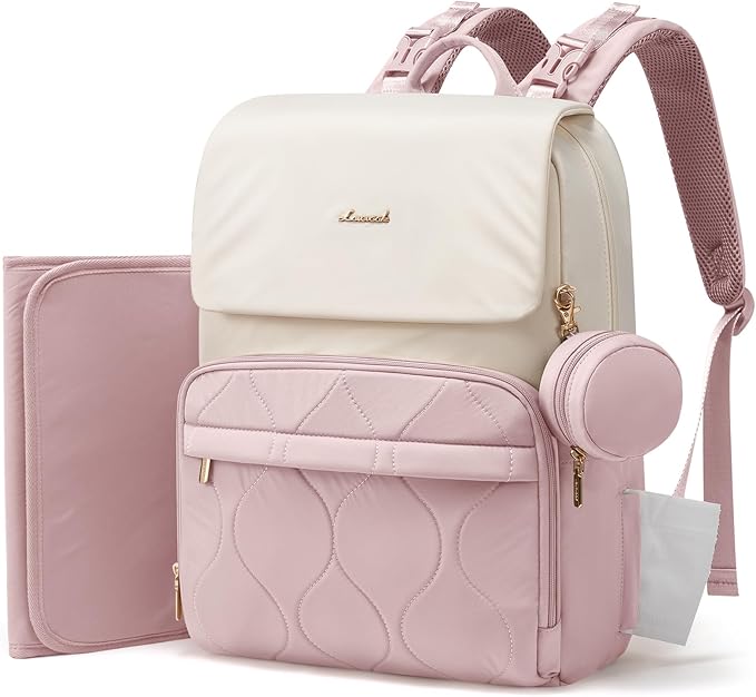 LOVEVOOK Diaper Bag Backpack, Baby Travel Bags for Boys & Girl, Toddler Waterproof Diaper Bag w/Changing Pad (Pink, 15.6''-Small)