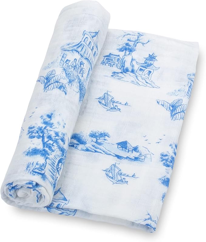 LollyBanks Swaddle Blanket for Girls, 100% Cotton Muslin Swaddle Blankets for Newborns, 47 x 47 Inches Soft and Breathable Baby Blanket, Baby Essentials, Registry (Floral and Painting 2 Pack)